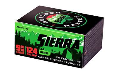 092763600146 Sierra Outdoor Master Handgun Ammo 9mm 124 gr. JHP 20 rd.