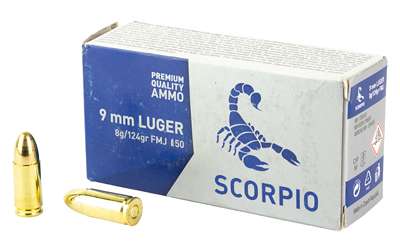 850053775000 STV Technology, Scorpio Ammo, 9MM, 124 Grain, Full Met...