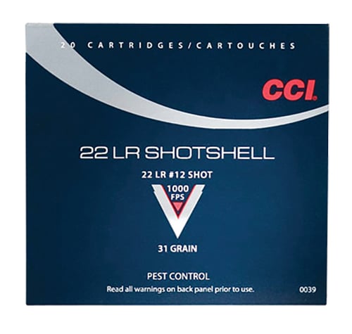 076683000392 CCI 0039 Rimfire Shotshell 22LR 31gr #12Shot 20 Per Bo...