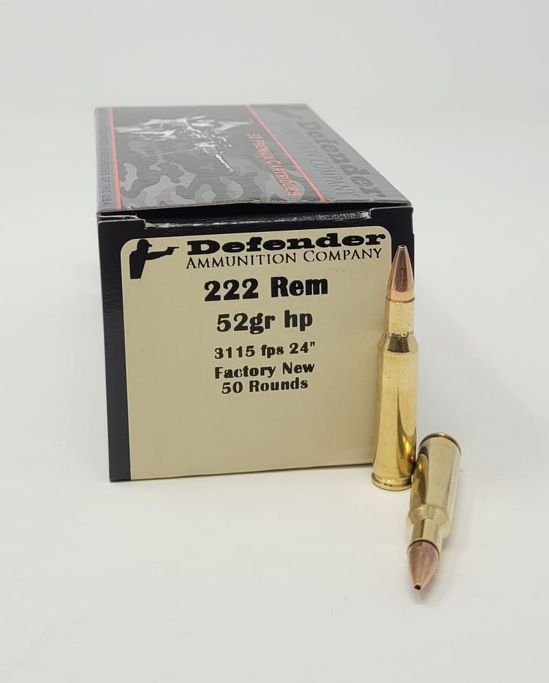 642213583262 Defender 222 Rem Ammunition DEF222HP52 52 Grain Hollow...