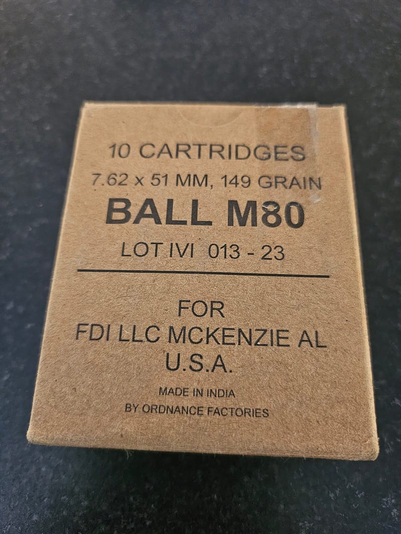860008994288 ORDNANCE FACTORIES/FDI 7.62X51 149GR FMJ BALL M80
